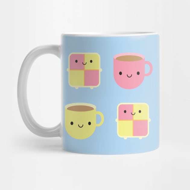 Kawaii Battenberg Cake & Cup of Tea by marcelinesmith